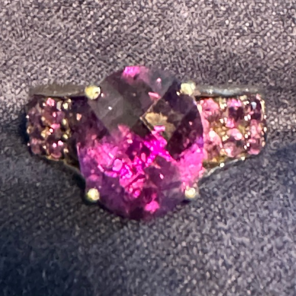 4.98CTW AFRICAN AMETHYST - RHODIUM OVER STERLING SILVER RING - Size 9 - Picture 3 of 6